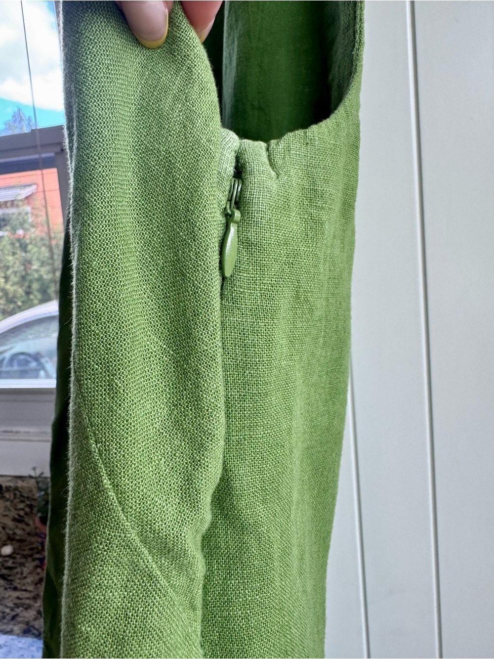Abercrombie & Fitch Square Neck Shift Mini Dress Linen Look Green Medium Petite - Picture 9 of 10